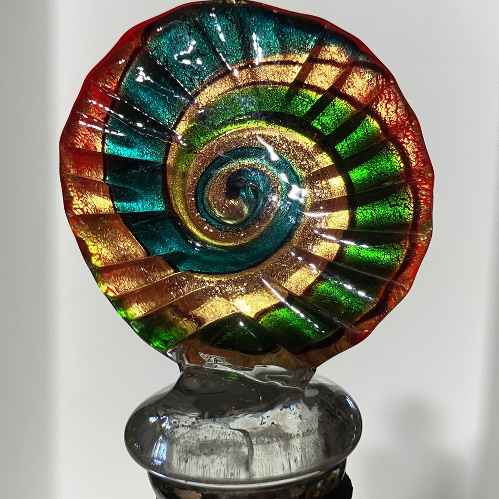 Colorful Swirl Wine Stopper Glass & Metal Red Blue Green Gold